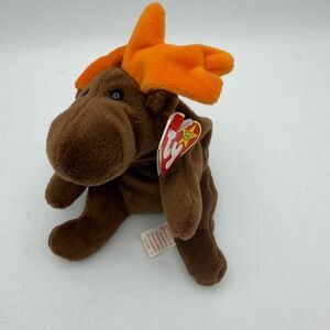 Ty Beanie Baby Chocolate the Moose Brown Orange Antlers 1993 Plush Toy With Tags